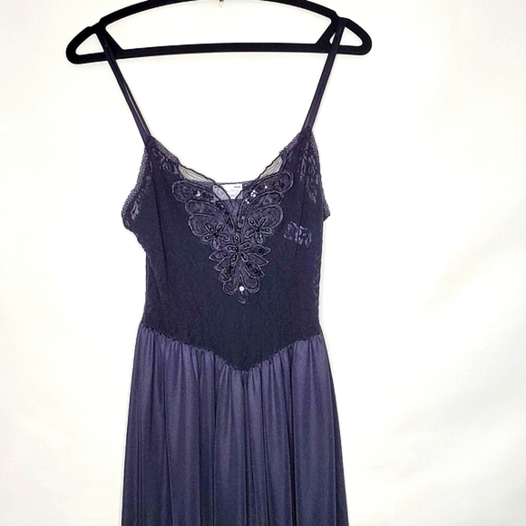 Vintage Cinema Etoile Beaded Slip Dress Size M Black Mesh Lace Sequin Retro Glam - Picture 3 of 16